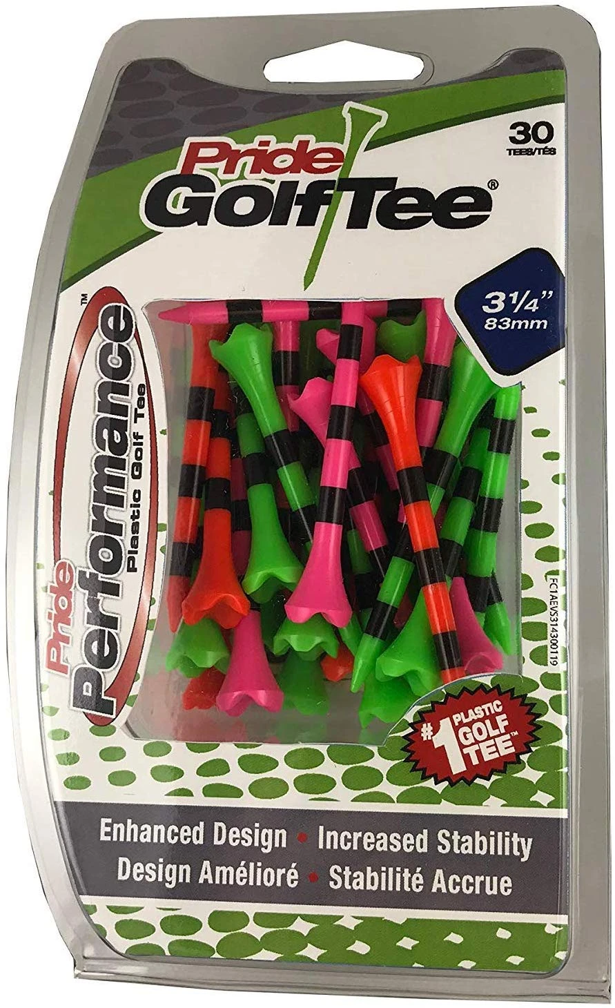 Pride Evolution Striped Plastic 3-1/4" Golf Tees - 30 Pack 3 Pride Evolution Striped Plastic 3-1/4" Golf Tees - 30 Pack
