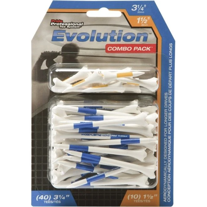 Pride 1-1/2" & 3-1/4" Evolution PTS Golf Tee Combo - 50 Pack 3 Pride 1-1/2" & 3-1/4" Evolution PTS Golf Tee Combo - 50 Pack